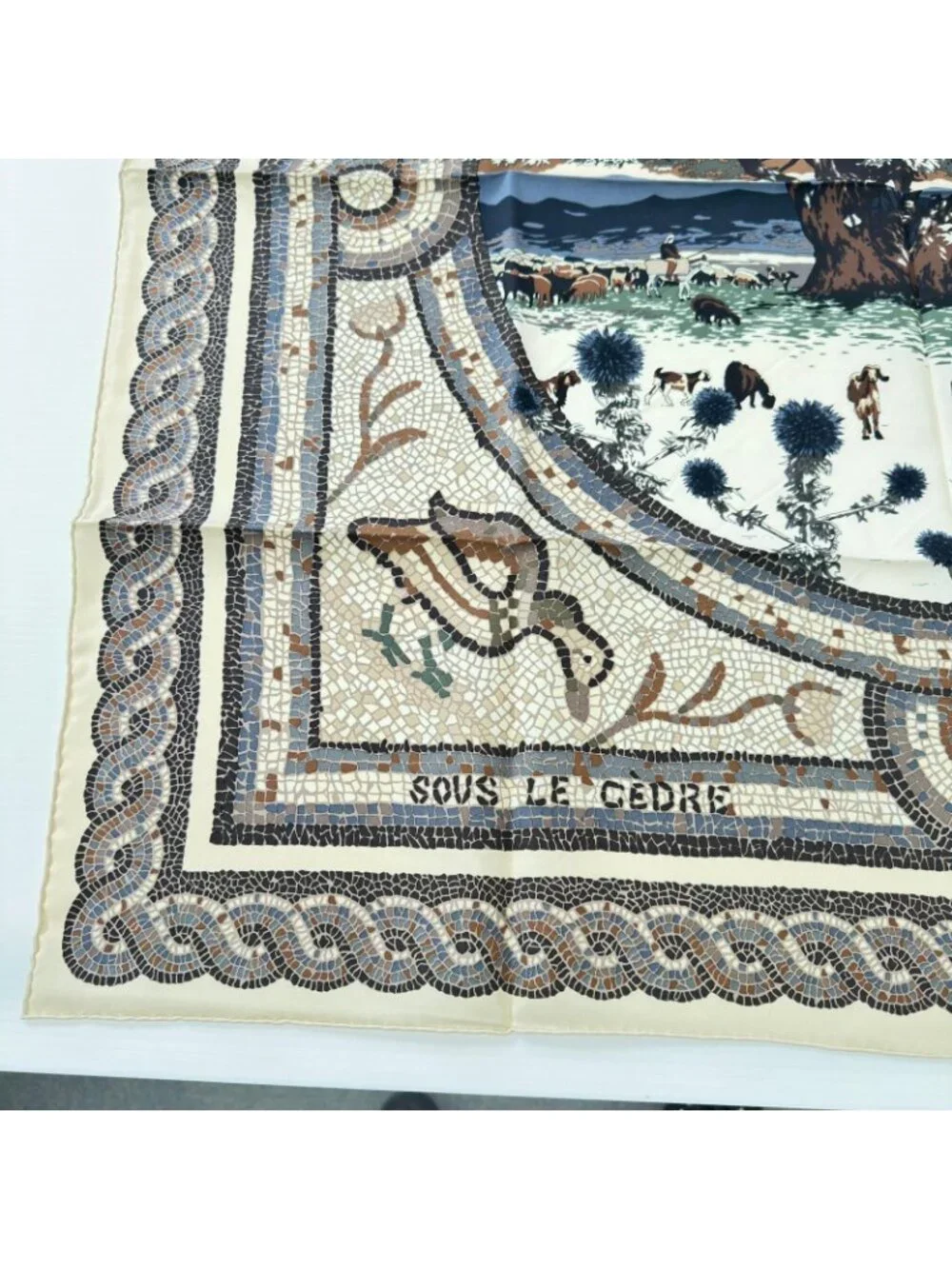 Hermes Scarf Under the Hirayama Cedar Silk 100% Brown